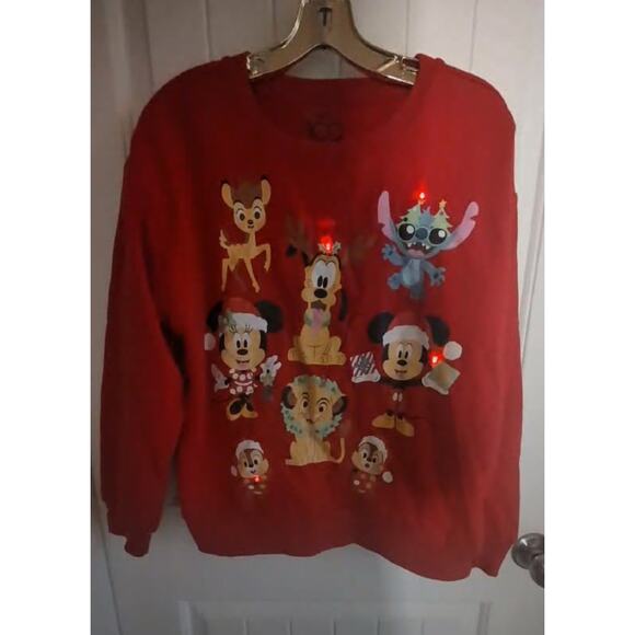 Disney 100 Mickey Holiday LIGHT UP Red Christmas Sweatshirt Holiday Size M - Picture 6 of 9